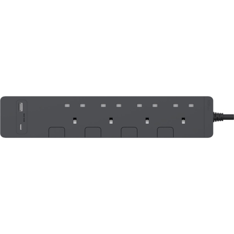 Schneider Electric 施耐德電氣 TSH34ACUSB_3_DG 13A四位安全拖板連獨立開關 連LED指示燈及兩位USB充電插座 30W PD3.0 Type A+C (連3米線)